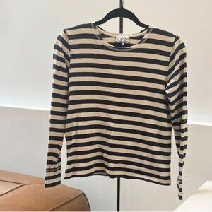 GANNI – Striped 100% Cotton Long Sleeve T-Shirt– Cream&Navy – XS/S